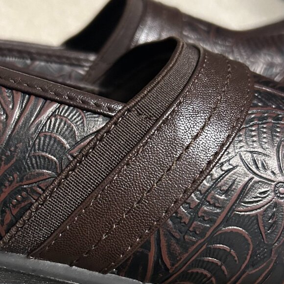 Easy Street Origin Brown Tool Floral Comfort Clogs Women's Size 8 WIDE - Picture 4 of 16